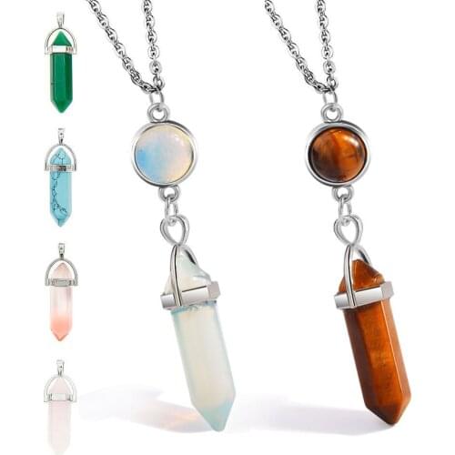 Long Bullet Stone Pointed Necklace Silvertone with Chain 18inch and Extender Round Bead Stone and Pointed Shape Design