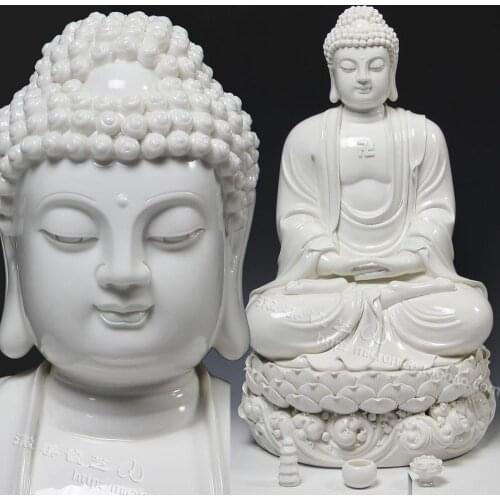 Dehua porcelain 18 inch waves Buddha sitting on the lotus seat Sambo Amitabha ceramic Buddha Shakya Muni Buddha
