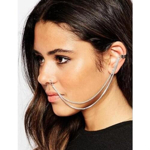 Custom Name Nose Rings and Studs Dangle Letter Piercing Crystal Nose Hoop Fake Nose Rings&Studs Ear Chain Women Body Jewelry