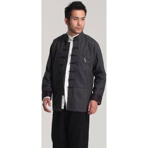 High Quality Embroidery Chinese Mens Wool Kung Fu Jacket Winter Thick Warm Coat Mandarin Collar Outwear Size M L XL XXL XXXL