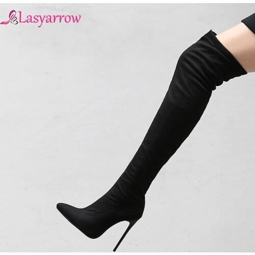 Lasyarrow 2020 hot sale new over the knee boots women pointed toe zip stiletto high heels prom boots drop shipping women shoes