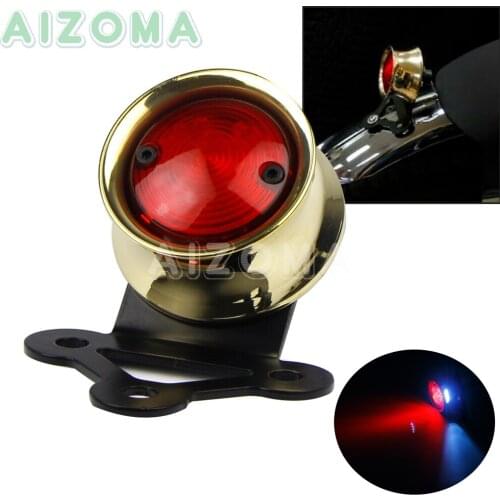Brass Motorbike LED Brake Tail Stop Light for Harley Chopper Bobber Custom 12V Cafe Racer Running Taillight w/License Plate Lamp