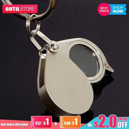 Mini Portable 10X Folding Key Ring Magnifier With Chain Daily Hand Magnifying Glasses Glass Tool Lupa Gift