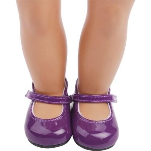 New Pattern Fashion Purple Leather Shoes Fit 18 Inch American&43cm Baby New Born Doll Clothes Accessories Girls' Toys