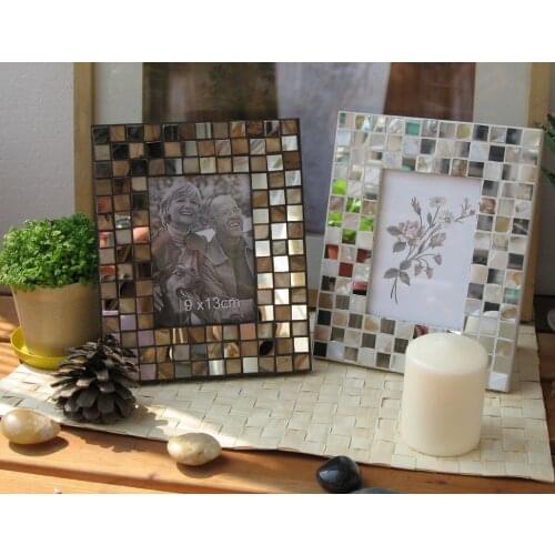 Fashion table foto frame shell mosaic frame glass inlaying photo frame classic design mosaic photo frame