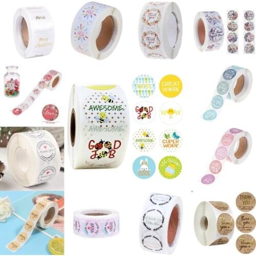 Gift Sealing Stickers 1Roll Thank you Love Design Diary Scrapbooking Stickers Festival Birthday Party Gift Decorations Labels