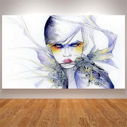 Wall Art Canvas Painting Living Room Decoration Watercolor Girl Women Portrait Bedroom Decor Cuadros Decoracion Salon Picture