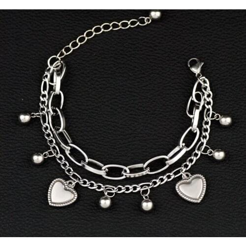 New fashion bracelet peach heart pendant womens stainless steel bracelet titanium steel double layer Bracelet gifts for girls