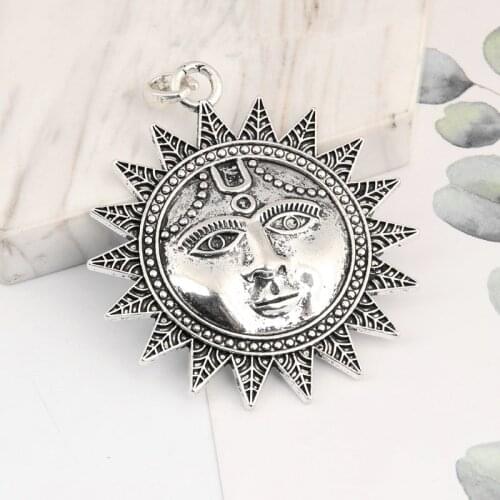 2pcs Silver Color Large Sun With Face Charms Connector Pendant For DIY Handmade Jewelry Making Accessorie 61x53mm