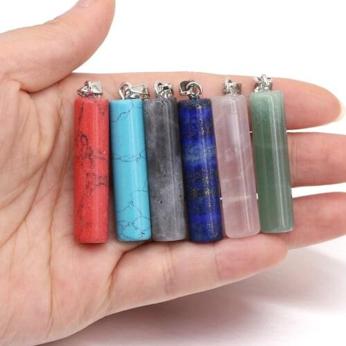 Round Column Shape Pendent Natural Agates Stone Necklace Chinese Minority Design Noble Charm Womens Jewelry 10x43mm