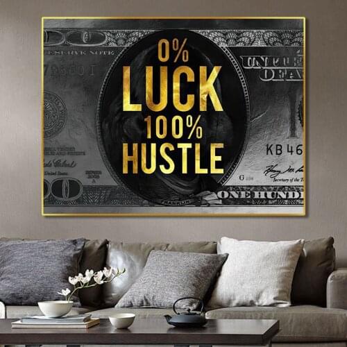 Modern Luck Hustle English Posters and Prints Canvas Painting Wall Art Inspirational Pictures for Living Room Home Decor Quadro