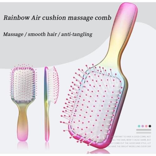 Rainbow massage hair comb Anti-static air cushion hairbrush Wet hair tangled and smooth hair brush, for hair scalp care massage
