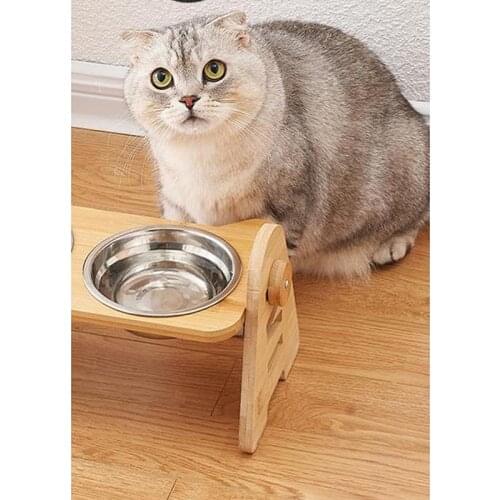 Adjustable Stainless Steel Dog Bowl With Bamboo Frame Dog Bowl Cat Feeder Removable Adjustable Height Pet Accessories