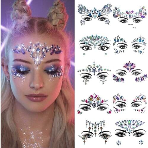 3D Sexy face tattoo stickers Temporary tattoos glitter fake tattoo rhinestones for woman Party face Crystal Tattoo Drill Sticker