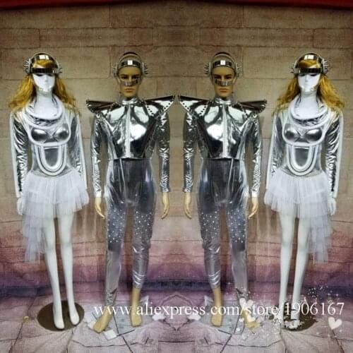 Silver Party Fashion Space Show Future Warrior Clothes Catwalk Model Show Nightlcub Bar Dance Team Suit Event Costume Headwear