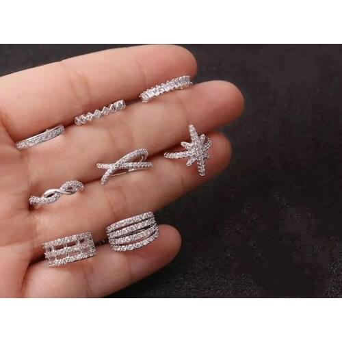 New Fashion Star Zircon Clip-on Earrings Ladies Non-pierced Shiny Rock Retro Crystal Earrings Girls Jewelry Gifts High Quality