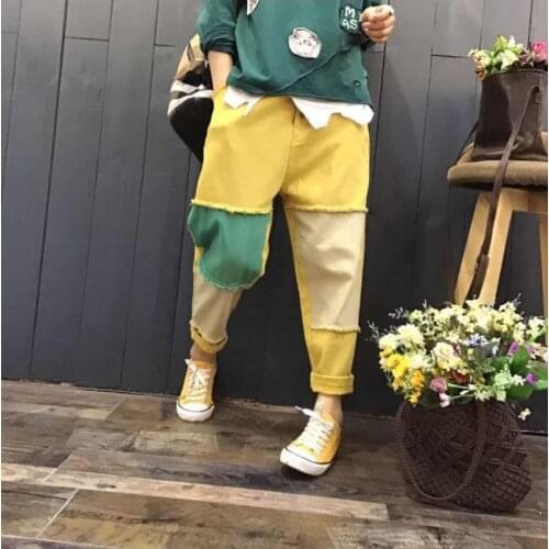 Spring Summer Pants Fashion Women Loose Casual Trousers New Elastic Waist pocket Patchwork Vintage Streetwear Pants 2019