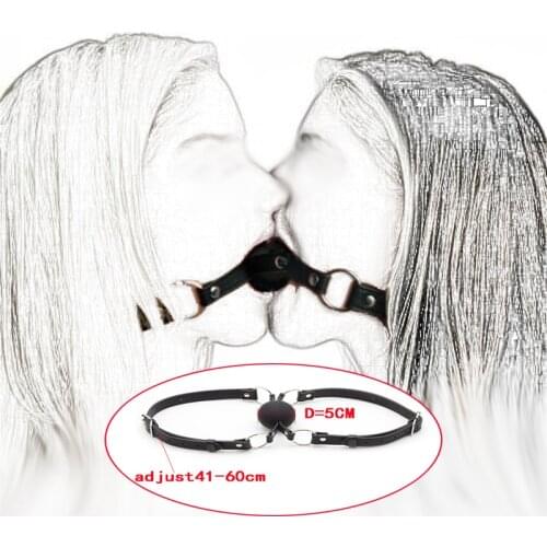 50MM Solid Silicone Ball Double Mouth Gag,Leather Dual Strap Design Ball Gags,Bdsm Bondage Restraints Adult Sex Toys for Couples