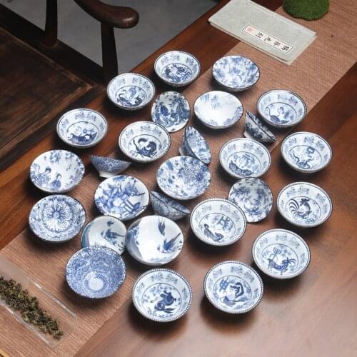 Blue and white porcelain Hat Cup Ceramic large Kung Fu tea set master cup twelve zodiac single cup tea cup Retro Tea Cup
