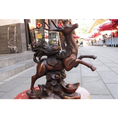 USPS to USA S0315 China Bronze Copper Feng Shui Auspicious Coin Money cabbage spotted deer Statue