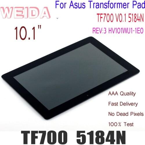WEIDA LCD 10.1" For Asus Transformer Pad TF700 LCD Display Touch Screen Assembly Frame TF700 V0.1 5184N REV:3 HV101WU1-1E0