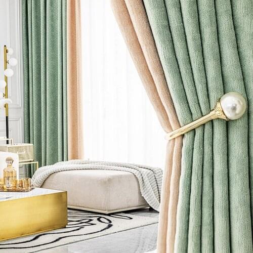 Curtains for Living Room European Style Simple High Shading Contrast Fabric Baby Velvet Jacquard Curtain Dining Room Bedroom