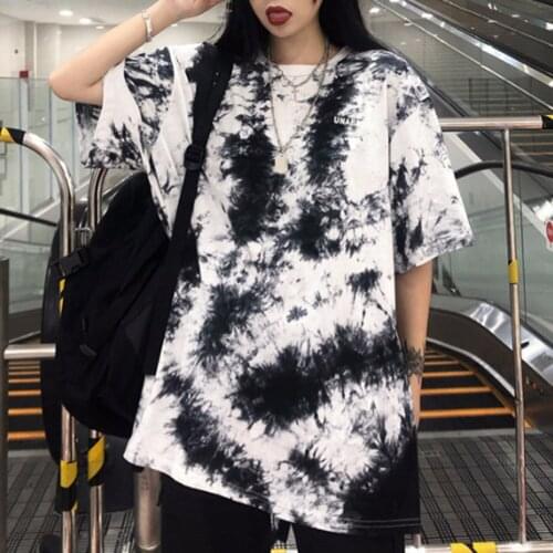 Rosetic Couple Tie Dye Tshirt Harajuku Oversized T Shirt Women White Tshirt BF Style Gothic Tee Casual Hip Hop Tops Tees Summer