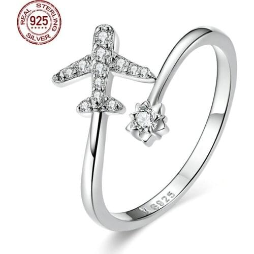 2021 New Fashion Simple Korea Airplane Ring For Women Gift Dropshipping Real 925 Sterling Silver Rings Adjustable Size