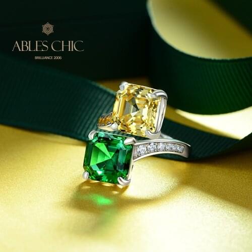 Sterling Silver Bohemian Dual Lab Gemstones Bridal Open Ring Square 5A Zircon Spring Wedding Iconic Adjustable Rings S2R1S2R1449