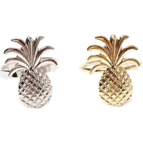 12Pcs Pineapple Napkin Ring Metal Plating Napkin Ring Ring Stand Wedding Holiday Party Table Decoration