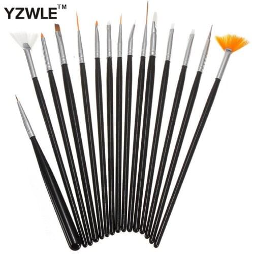 WUF 15PCS/Pack Black Professional Acrylic Nail Painting Drawing Pen,Designed UV Gel False Nails Decoration Tools 34