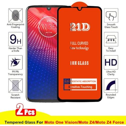 2Pcs 21D Full Cover Tempered Glass For Motorola Moto One Vision Screen Protector For Moto Z4 Force Protective Film Anti-Scratch