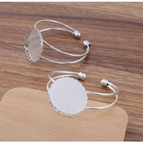 20pc Rodium Plated Silver Plated 30mm Bangle Base Bracelet Blanks Tray Bezel Brass Cuff Bracelet Setting Cabochon Cameo