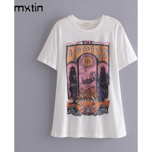 2021 Summer Vintage White Figurine Print T Shirt Women Casual Tops Tees O-neck Loose Female Casual Korean Ladies T-Shirt