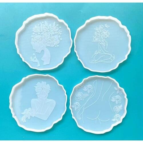 4 Pcs Tray Molds DIY Resin Coaster Molds Silicone Resin Tray Molds Epoxy Resin Casting Molds Human Body Abstract Art Molds