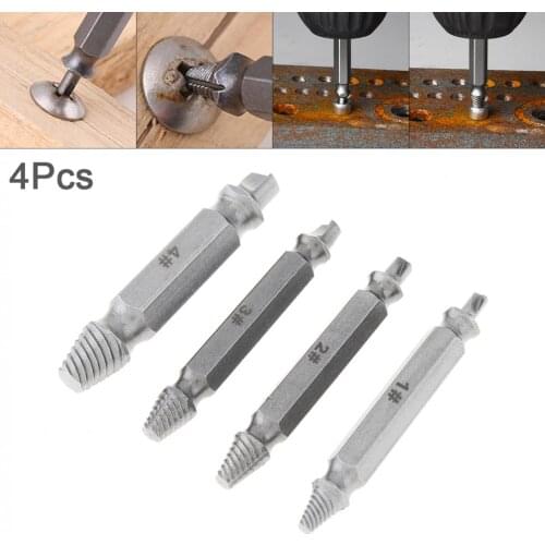 4pcs/set S2 Alloy Steel Screw Extractor Drill Bit Tools with Hexagon Handle and Double Side for Broken /Damaged Bolt Stud