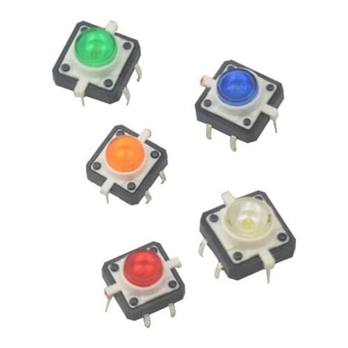 5PCS NEW 12X12X7.3 Tactile Push Button Switch Momentary Tact LED 5 color