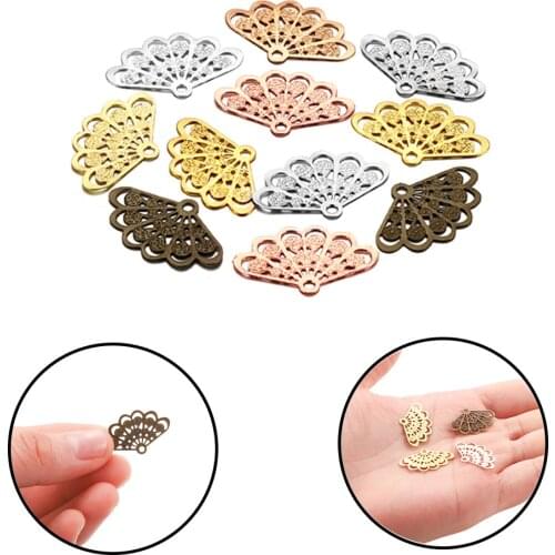 50 Pcs/Lot Brass Fan-shaped Charms Pendant Hollow Filigree Spacer Jewelry Findings DIY Earrings Hand Made Jewelry Accessories