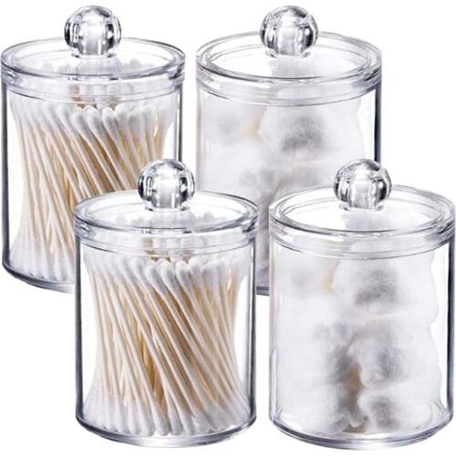 2PCS Acrylic Storage Box Transparent Storage Jar Cotton Swabs Box Jewelry Storage Box Dispenser Bathroom Kitchen Accessories