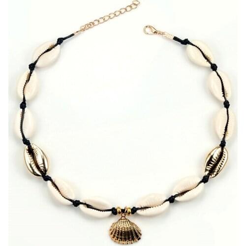 Bohemian Natrual Shell Necklace Gold Color Cowrie Scallop Pendant Collar Choker For Women VSCO Girls Summer Beach Jewelry Gifts