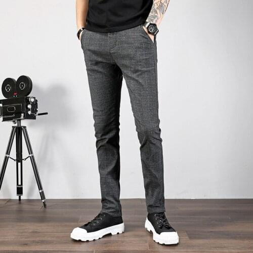 2020 New Pants Men Casual Elastic Long Trousers Male Cotton stripes straight gray Work Pant mens autumn winter Large size 28-38