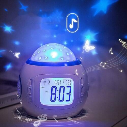 Digital Alarm Clock LED Projector Temperature Thermometer Desk Time Date Display Projection Calendar Night Light Table Clock