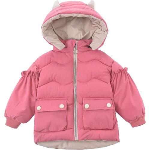 Girls Winter Hooded Jacket Thicken Wings Zipper Childrens Warm Cotton Coat Stitching Color 2-5 Years Old