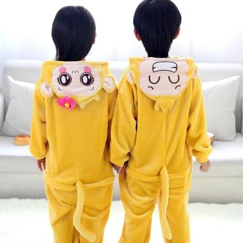 Kids Onesies Hooded Pajamas Children Sleepwear Boys Girls Cartoon Monkey Animal Anime Pyjama Pijama Flannel Nightwear Clothes