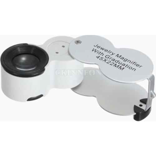 DHL 200PCS 45x 22mm With LED Lights Scale Jewelry Foldable Magnifier