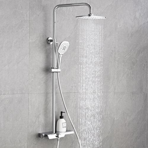 Shower System Modern Chrome Bathroom Thermostatic Mixer Faucet Bath Faucet Taps Shower Panel Set Water Tapware