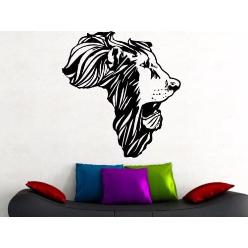 Lion Head Africa Map Wall Decal African Animal Map Decorations Home Living Room Bedroom Decor Vinyl Wall Sticker Murals A787