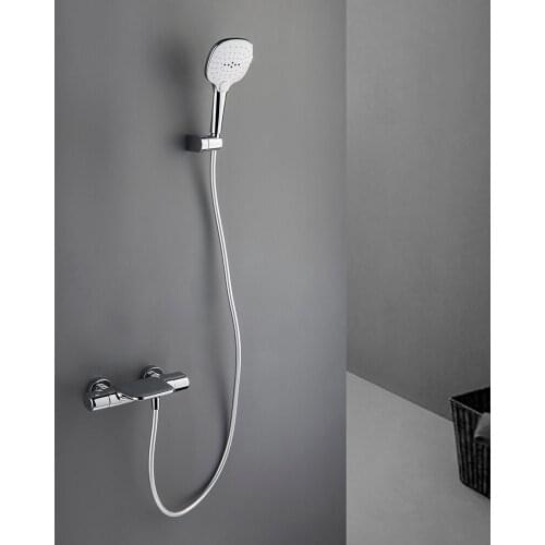 Chrome Brass Shower Faucet Set Bathroom Shower System Thermostatic Bathtub Shower Mixer Rain Shower Head ABS Hand Shower