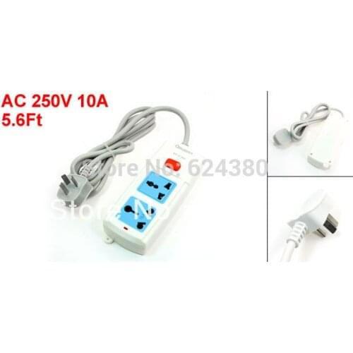 1.7M 5.6Ft Cable AC 250V 16A AU EU UK US Multi Type Socket Two 2 Outlet Power Strip Bar
