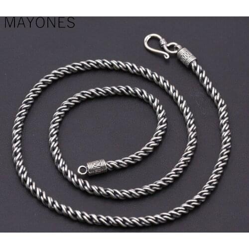 4.5mm Classic S925 Sterling Silver Retro Thai Silver Vintage Style Custom Made Jewelry Twisted Rope Necklace for Men And Women